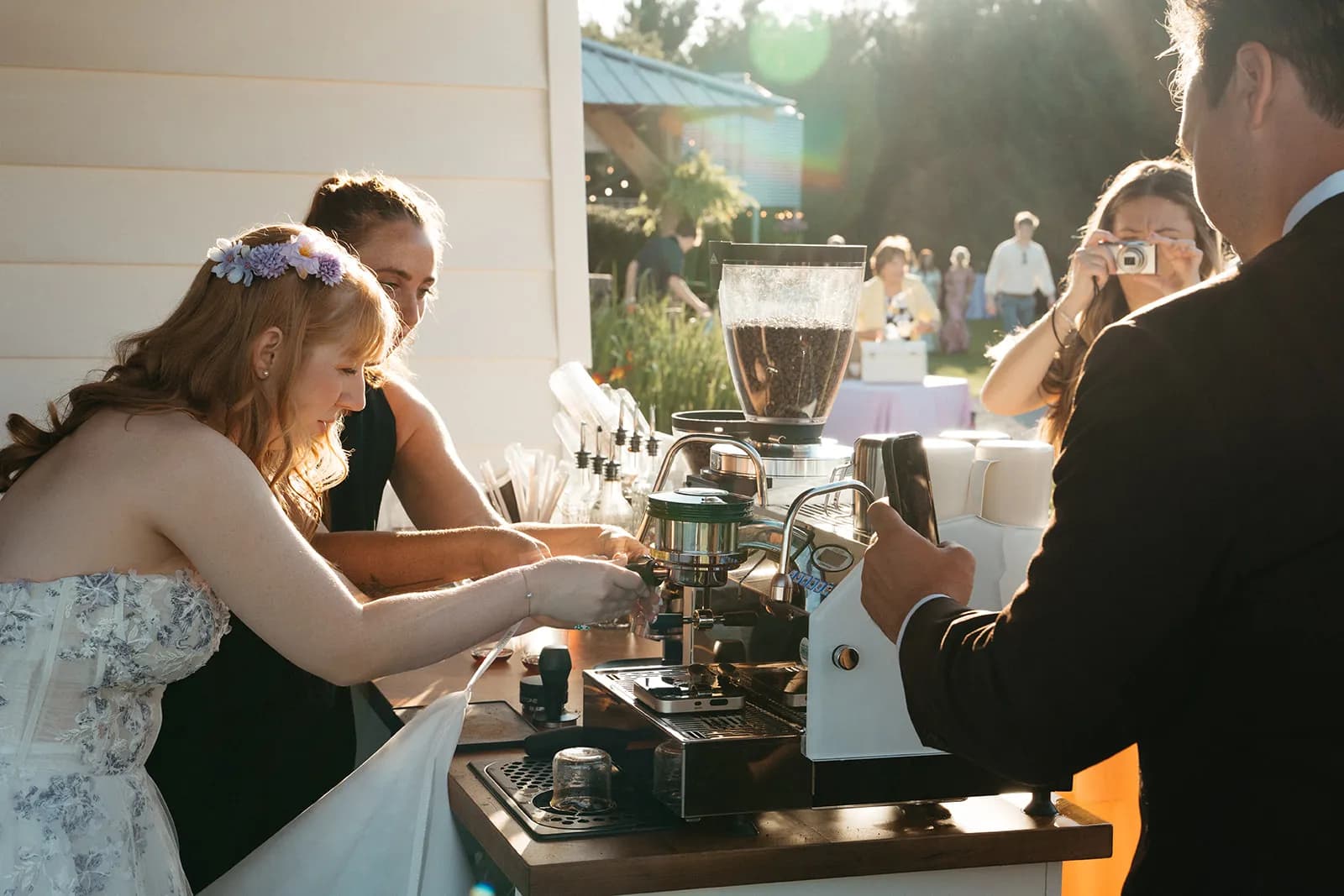 The Coffee Haus mobile coffee cart serving guests at an event, available in Indianapolis, IN