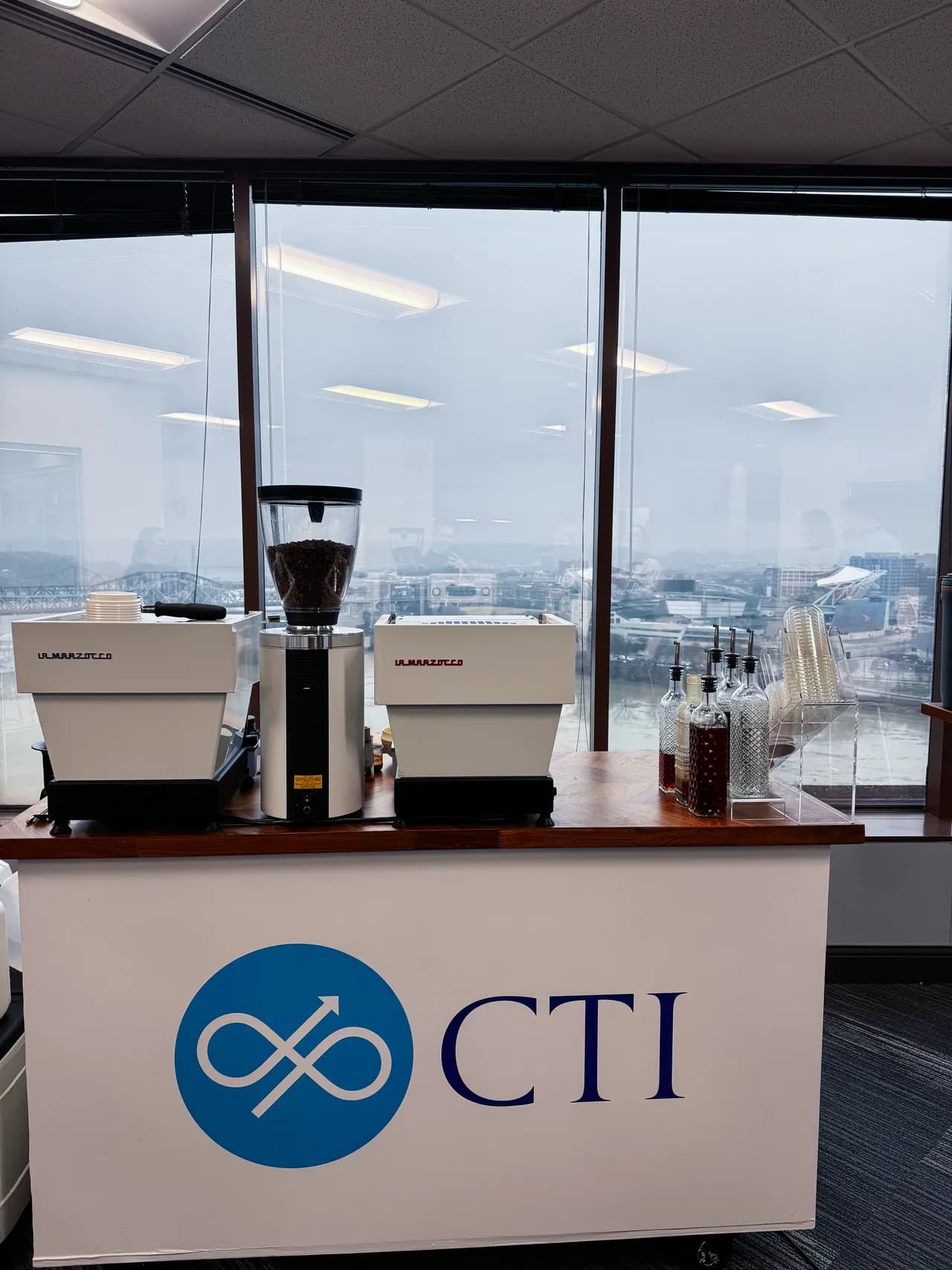 The Coffee Haus espresso bar custom branded with the CTI logo